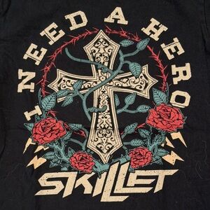 Skillet Band Tee with Cross & Roses - Black/Red/Teal vintage band t-shirt